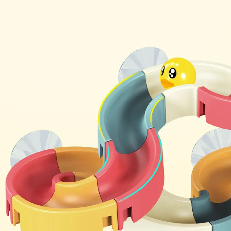 EZ Baby Bath Toys Wall Bathtub Toy Assembling Slide Wind-Up Duck Slide Bathroom Shower Tracks Water Toys for Toddlers Kids Gifts