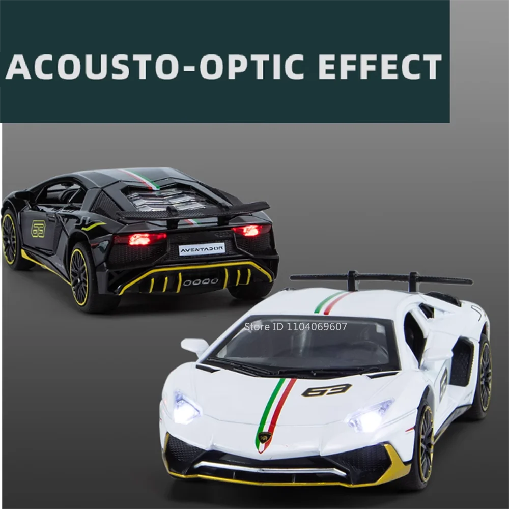 EZ 1:32 Lambor Aventador SVJ LP780-4 Sports Car Model Toy Diecast Metal Scissor Doors Opened Simulation Sound Light Hobby Gifts