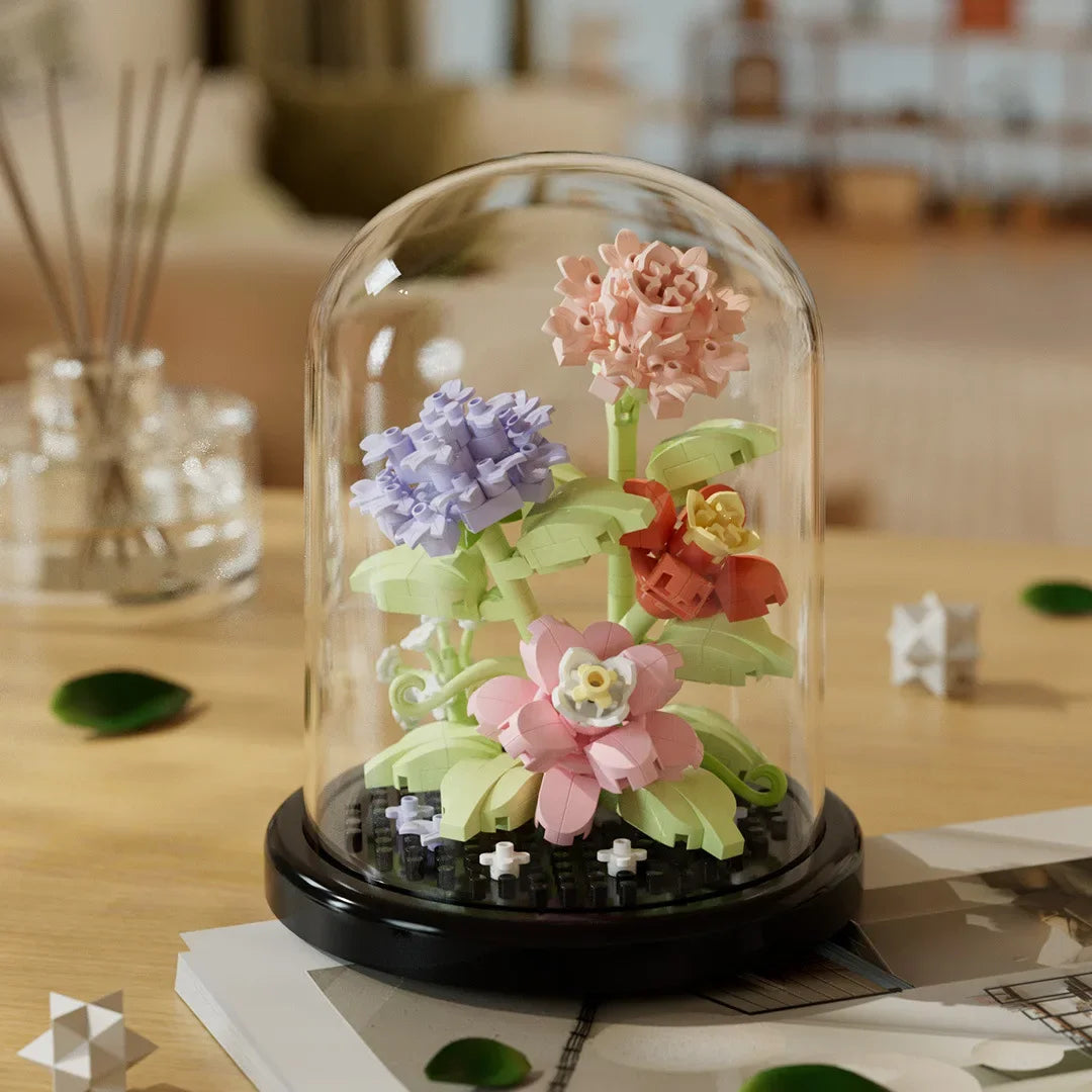 EZ Flower Bouquet Bonsai Building Blocks Artificial Plastic Plant Dust Cover Micro Model Home Decoration Toy For Kid Birthday Gift