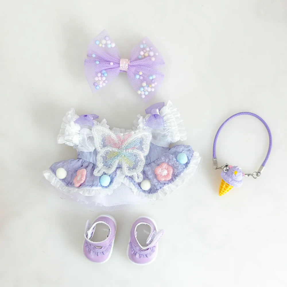 EZ 15/17cm Vinyl Plush Doll Clothes Labubu Pendant Lucky Purple Bow Dress Labubu V1/V2/V3 Clothes Accessories