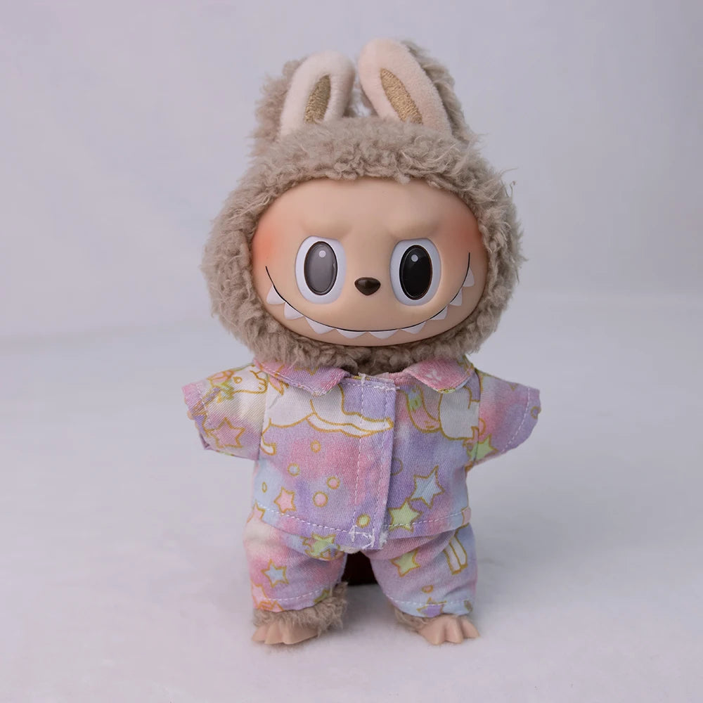 EZ Ropa Labubu Sitting Party Plush Pendant Baby Clothes Pure White Summer T-Shirt Set Striped Shirt & Shorts Set