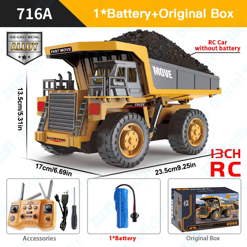 EZ ZWN 1/16 1/20 Remote Control Excavator Dump Truck RC Model Car Toy Professional Alloy Simulation Construction Vehicle for Kids
