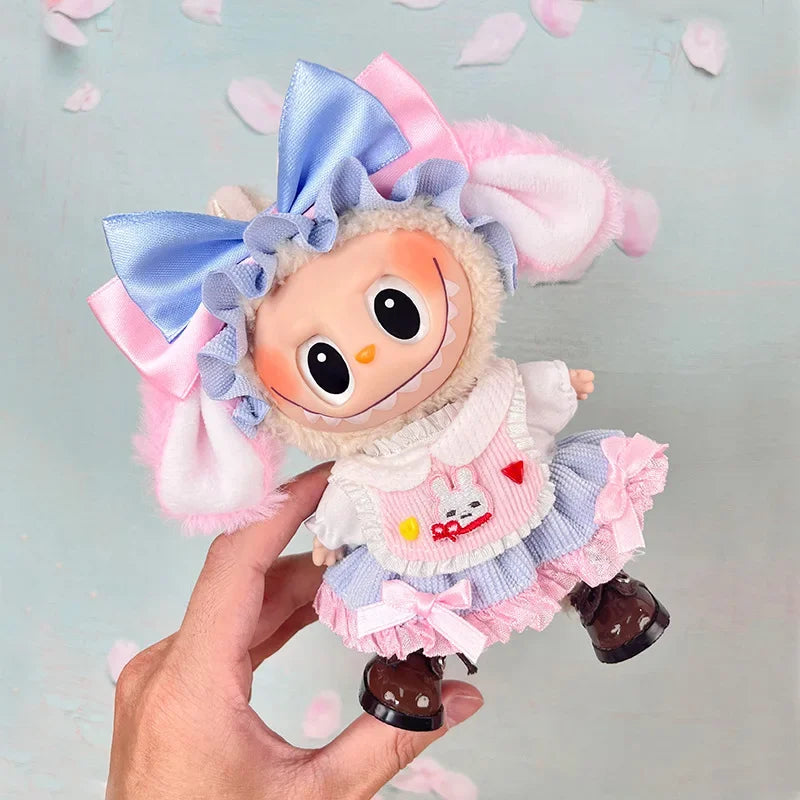 EZ Chinese Qipao Hairpin Flower Dress for Labubu 3.0 Outfit Summer Countryside Princess Doll Clothes for V1/V2/V3 Labubu