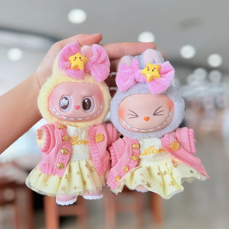 EZ 15/17cm Labubu Doll Clothes Trendy Purple/Pink Dress Set Fashion Accessories For Ropa Labubu