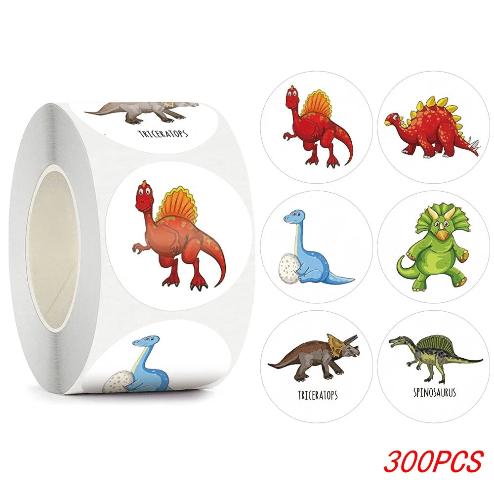 EZ 100-500pcs 1'' Round Dinosaur Stickers for Teacher Reward Stickers School Supplies Animal Incentive Roll Sticker for Home
