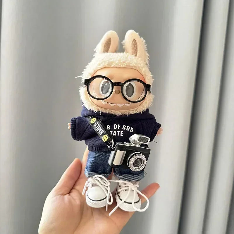 EZ 17cm Labubu I II Idol Dolls Hoodie Set Cute Mini Plush Doll'S Clothes Korea Kpop Exo Idol Dolls Accessories Gifts