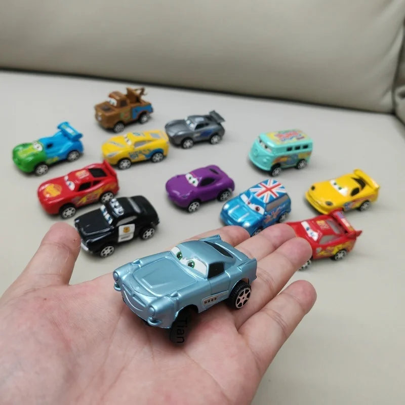 EZ New 12pcs Disney Pixar Cars Back Force Lightning Mcqueen Jackson 6cm Storm Mater Model Car Accompanying Toys Kids Birthday Gifts