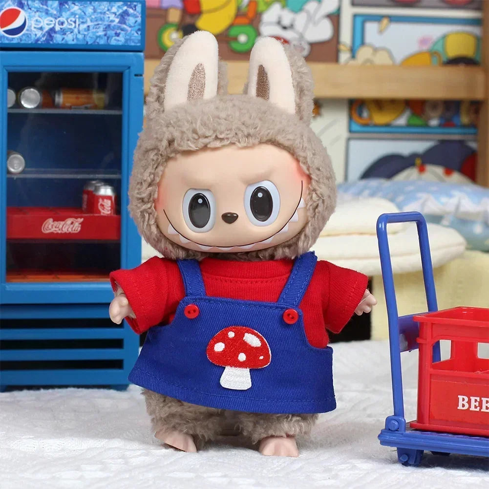 EZ For labubu Cool leather Jacket Dress Fashion Mini Plush Doll Clothes Outfit Accessories for Labubu Idol Skirt Clothing Gift