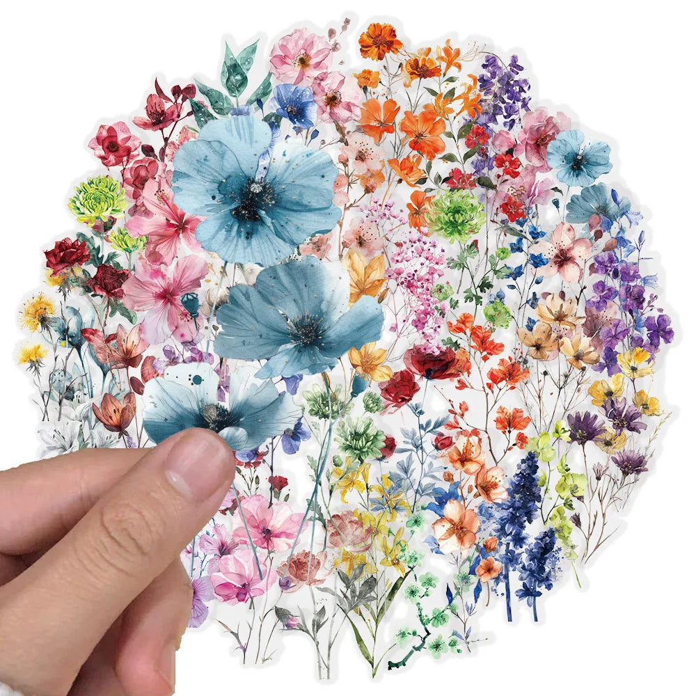 EZ 50/300PCS Ink Flower Sticker Pack Waterproof Transparent PET Brochure Flower Material Decorative Guitar Notebook Stickers