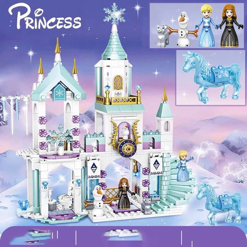 EZ Disney Frozen Dream Princess Elsa Ice Castle Princess Magic Castle Set Building Blocks Gift Toys