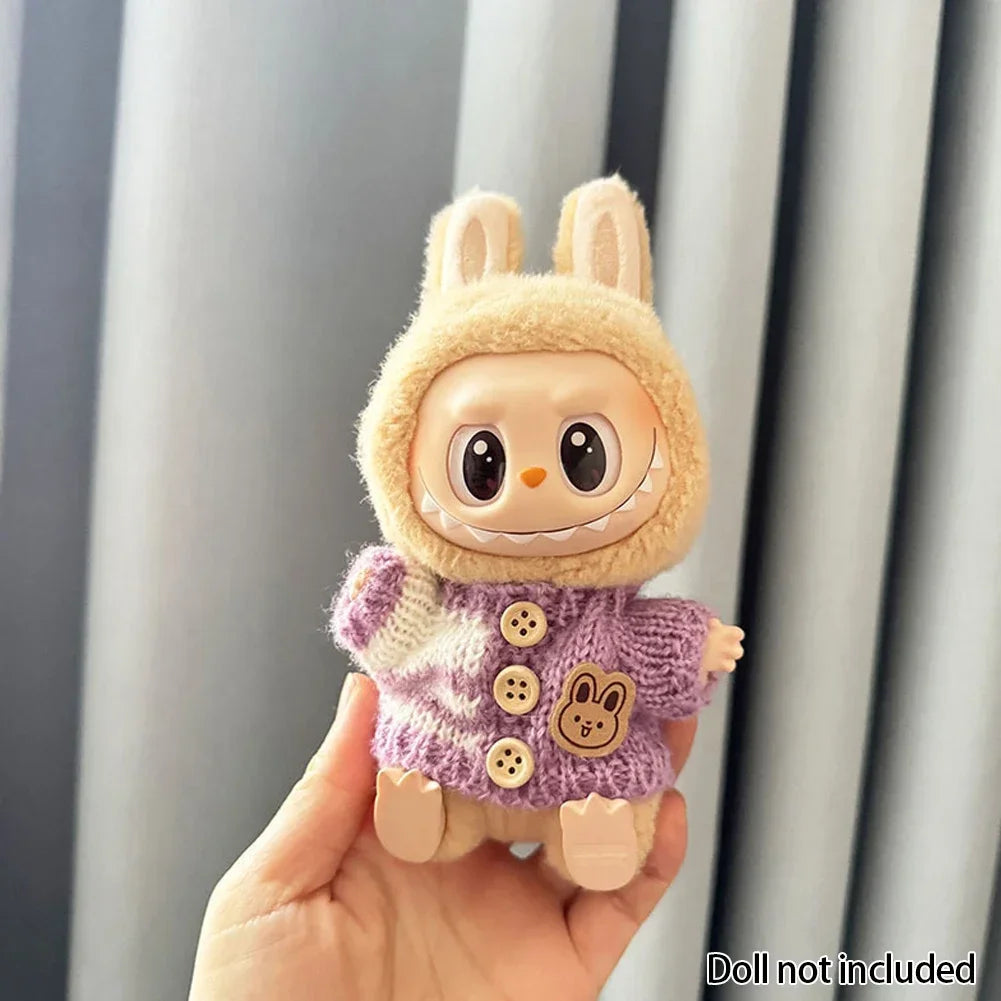 EZ For 15-17 cm v1v2 Labubu Clothes outfit Labubu Sitting Party Bear Label Scarf Hat Bag Dolls Accessories Cute Decoration