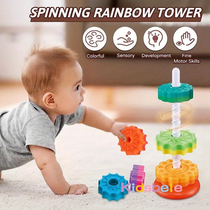 EZ Rotated Rainbow Spinning Stacking Toys Baby Early Education Puzzle Development Intelligence Ring Toy For Kids Boys Wheel For Kid