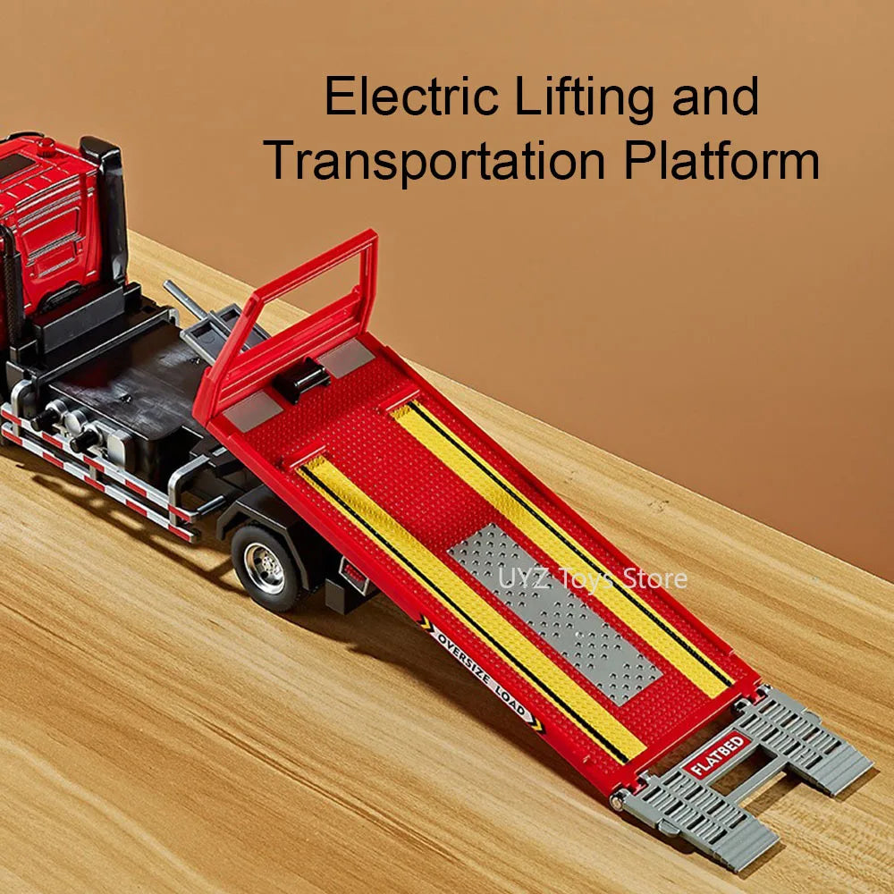 EZ 1:24 Electric Flatbed Trailer Cement Pump Truck Model Toys Diecast Alloy Car Doors Opened Sound Light Vehice Children's Boy Gift