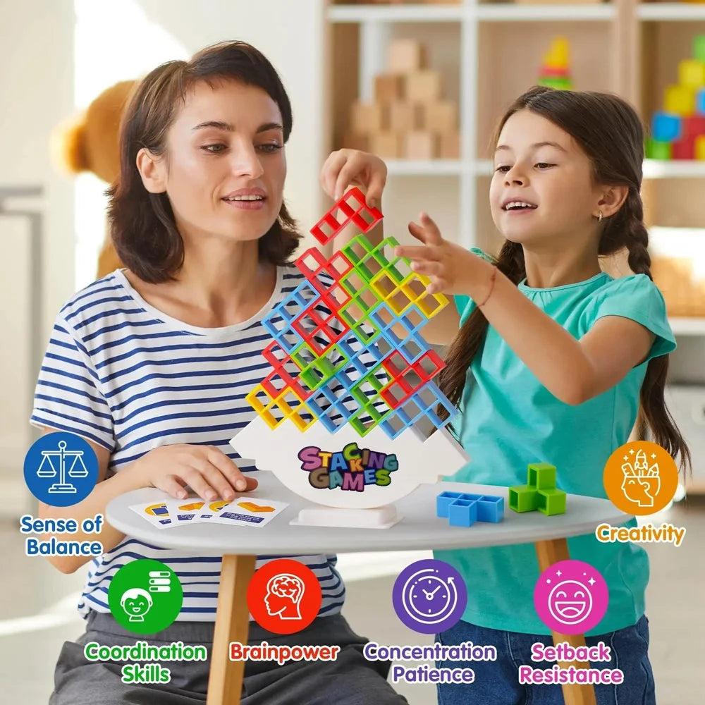 EZ Building Block Brick Toy Balance Stacked Tetra Tower Game Swing High Russian Building Blocks Stack Kid Desktop Toy