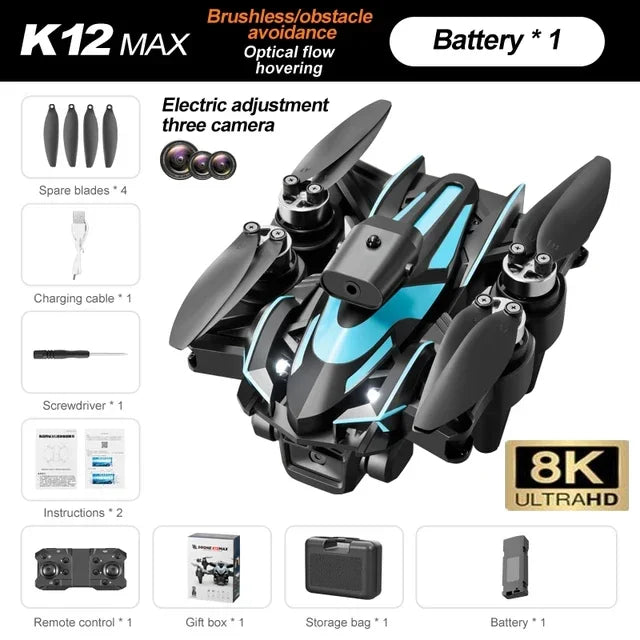 EZ K12 MAX Mini Drone 4K Profesional HD Camera Obstacle Avoidance Aerial Brushless Motor Foldable UAV For Men's Child Gift Toys