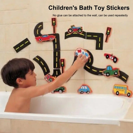 EZ 23 Pieces Bath Water Toy Sticky Wall City Traffic Car Road Rail Puzzle Vinyl 0-3Y 3-6Y 6-12Y 12+y 14+Y Bath Features