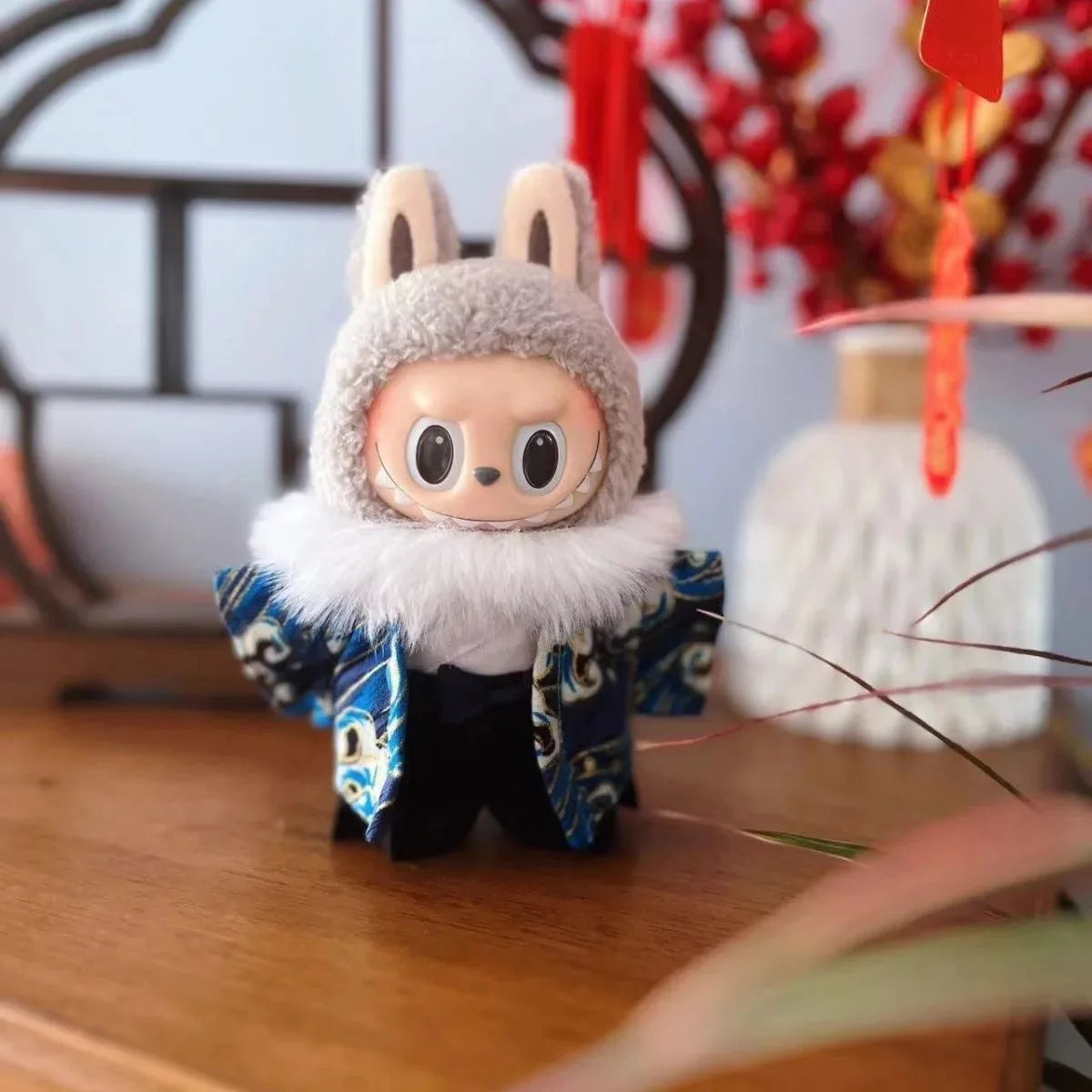 EZ Skull Panda Labubu Japanese Style Dress for 17cm Labubu Doll Outfit Koi Cherry Blossom Pattern Kimono Doll Suit Doll Clothes Set