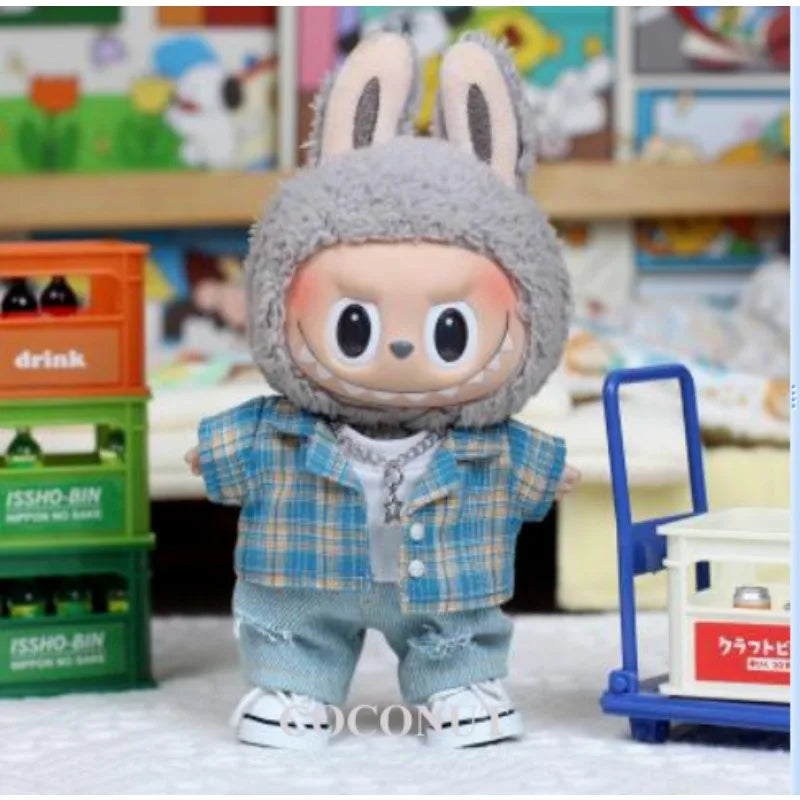 EZ Labubu Summer Shirt & Ripped Jeans - Cool Casual Outfit for 17cm Vinyl Dolls with a Trendy Summer Vibe