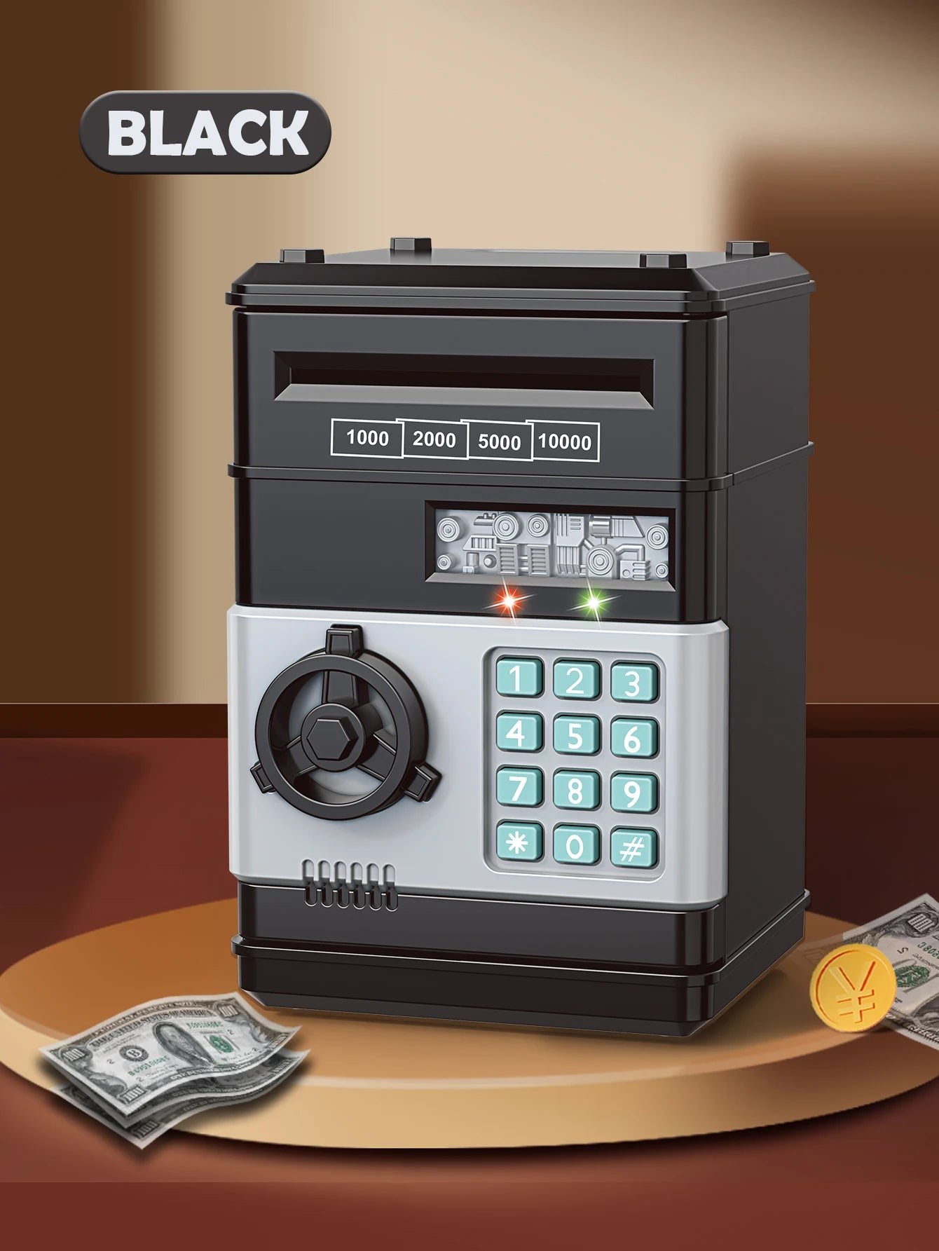 EZ ATM Password Piggy Bank, Electronic Kids Money Bank Coin Can Auto Scroll Paper Money Saving Box Gifts for 3+ Boys and Girls