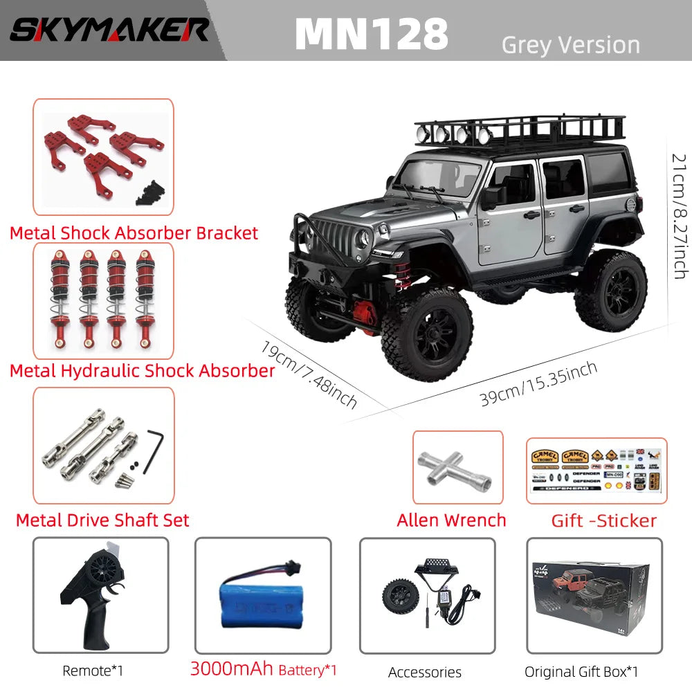 EZ MN128 1/12 RC Car 4WD Jeep Model 2.4G Remote Control LED Light 4X4 Off Road 4WD Climbing RC Truck Electric Toy Car Gift for Boy