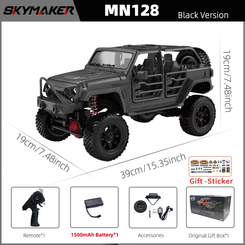 EZ MN128 1/12 RC Car 4WD Jeep Model 2.4G Remote Control LED Light 4X4 Off Road 4WD Climbing RC Truck Electric Toy Car Gift for Boy