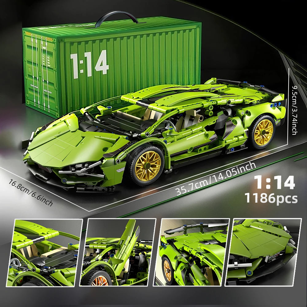 EZ ToylinX 1:14 Building Blocks Car MOC City Speed Car Luxury Auto Racing Vehicle with Super Racers Bricks Toys for Children Gift