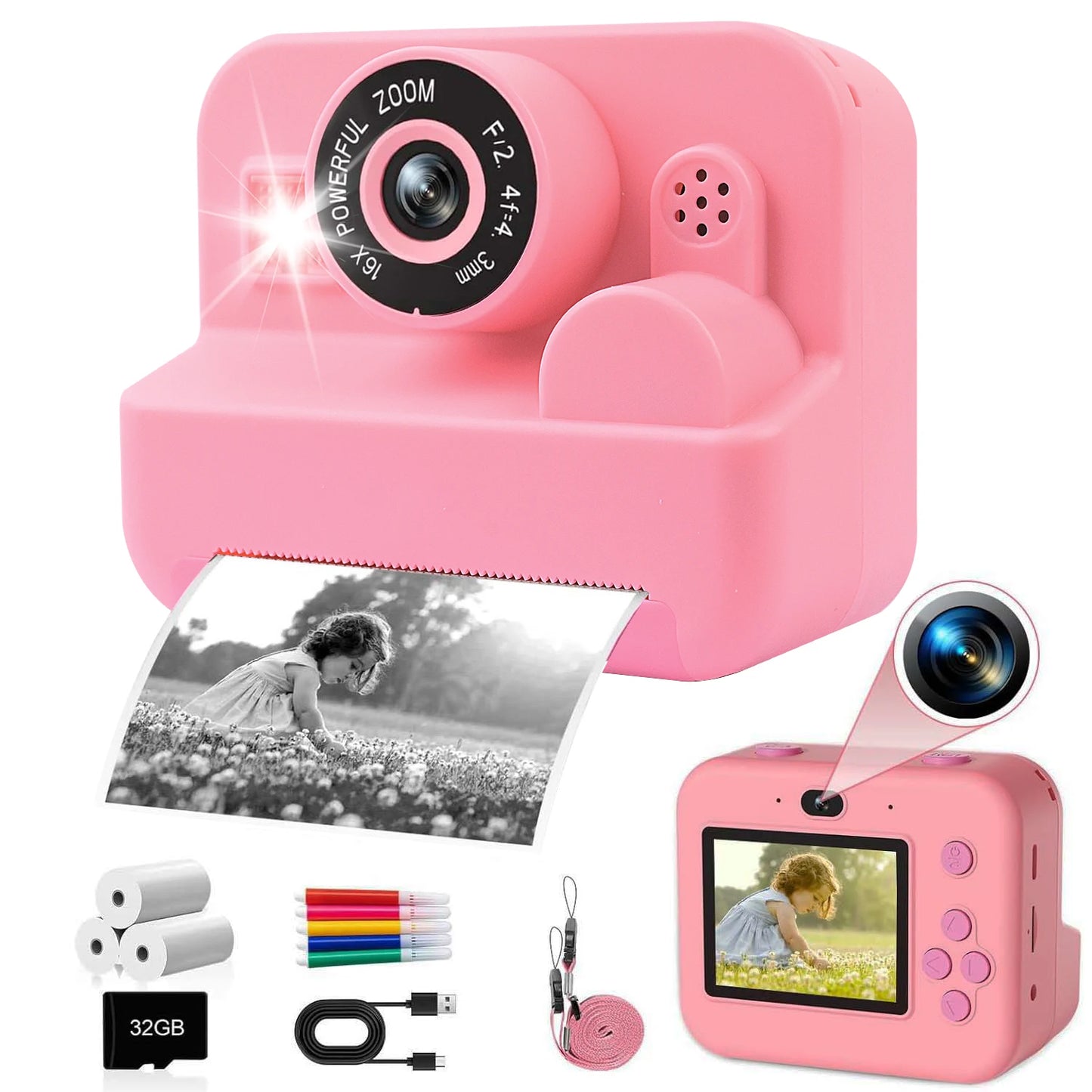 EZ Kids Camera Instant Print Toddler Cameras Thermal Printing Camera Birthday Gifts Toys For Boy Girl Age 3-12 With MP3 Video Game