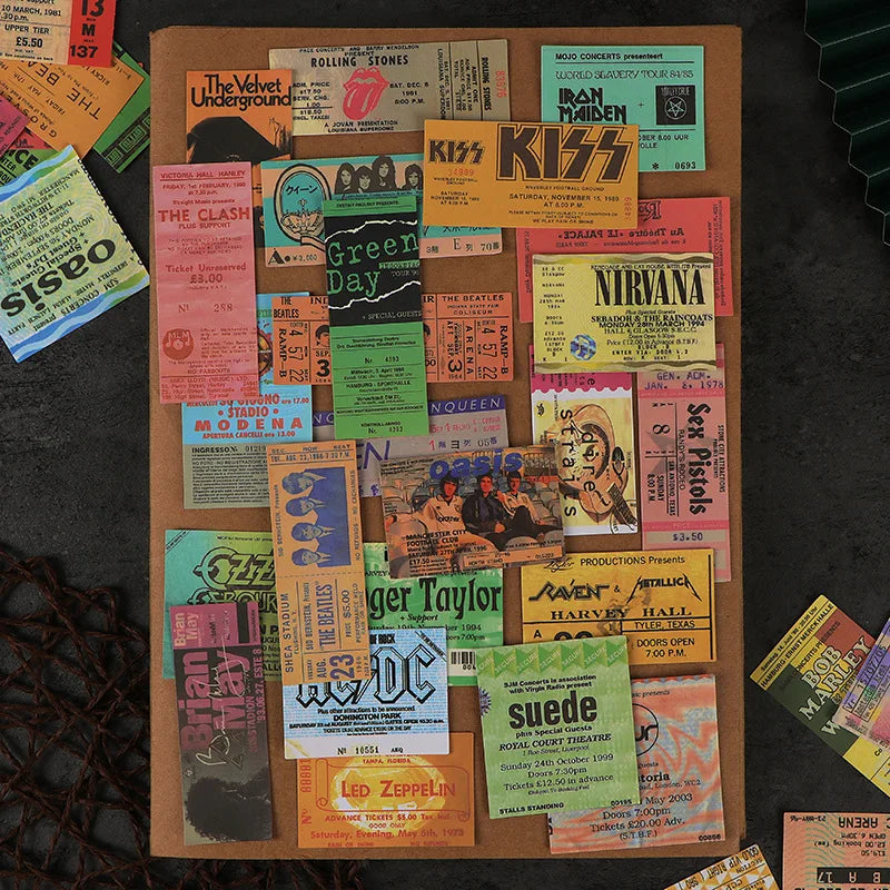 EZ 43PCS Rock Music Ticket Graffiti Stickers Retro Band Decals for Kids Toys Cool Waterproof DIY Guitar Motorcycle Car Sticker