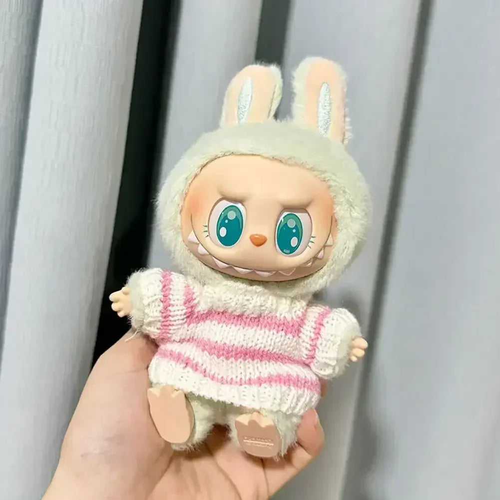 EZ Fashion Sweater Outfit Accessories Sitting Party Pink White Striped Sweater Cup Clothing For Labubu V1 V2 Idol Cute Doll Clothes