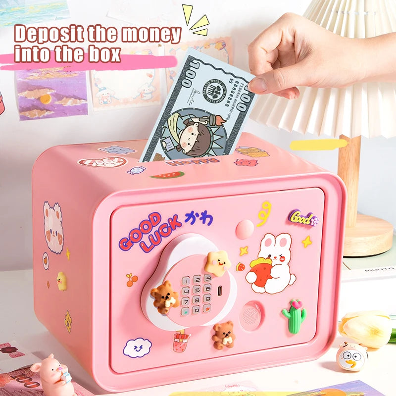 EZ Children's Mini Fingerprint Piggy Bank Toys DIY Password Unlock Money Box Kids Savings Bank With Music Key Toy For 3 Yeas Gifts