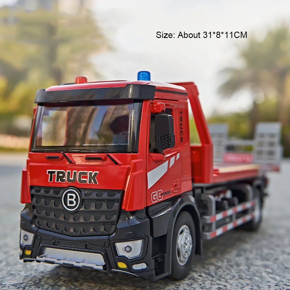 EZ 1:24 Electric Flatbed Trailer Cement Pump Truck Model Toys Diecast Alloy Car Doors Opened Sound Light Vehice Children's Boy Gift