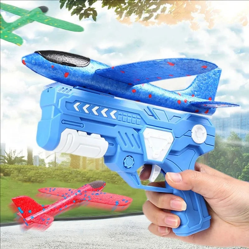 EZ Catapult Foam Plane Gun Fire Outdoor Sports Hand Toss Flying Glider Toy Boys GGirls