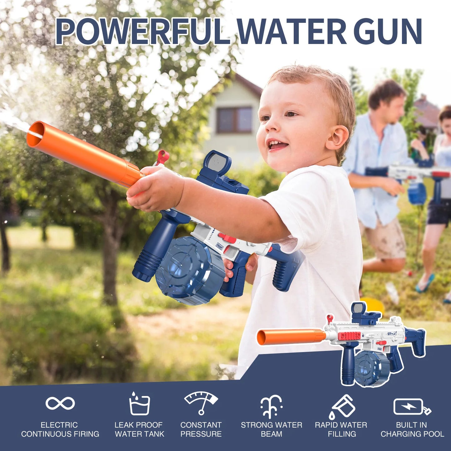 EZ New Uzi Water Gun Electric Pistol Shooting Game Toys Cannon Summer Outdoor Waters Fights Beach Children's Toy Boys Gifts