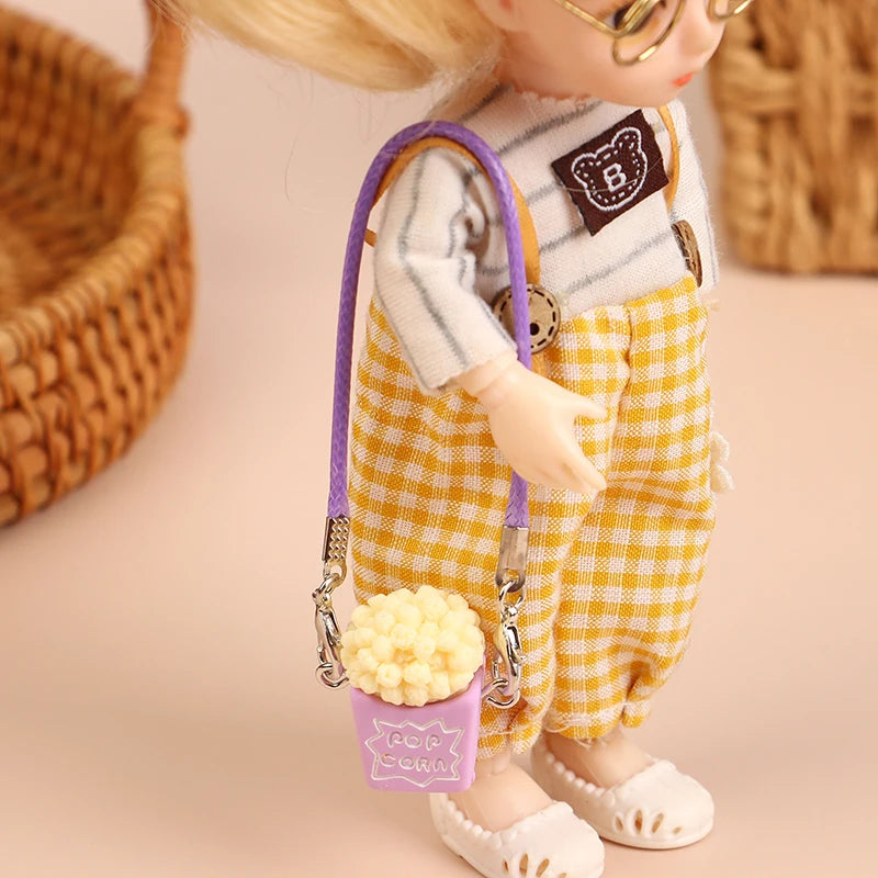 EZ Mini Dollhouse Popcorn Bag Crossbody Bags Dolls Hanging Decoration Cute Plush Labubu Doll Decor Accessories Kid Toys