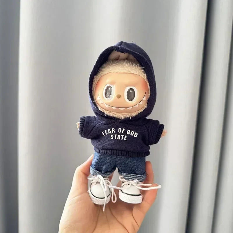 EZ 17cm Labubu I II Idol Dolls Hoodie Set Cute Mini Plush Doll'S Clothes Korea Kpop Exo Idol Dolls Accessories Gifts