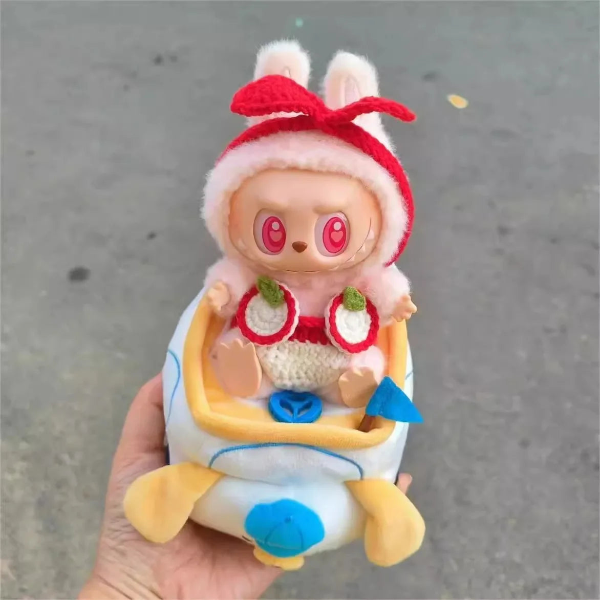 EZ Cute Labubu Doll Chair Mobile Phone Holder & Summer Swimsuit Dress with Slippers Doll Shirt Sea Beach Style