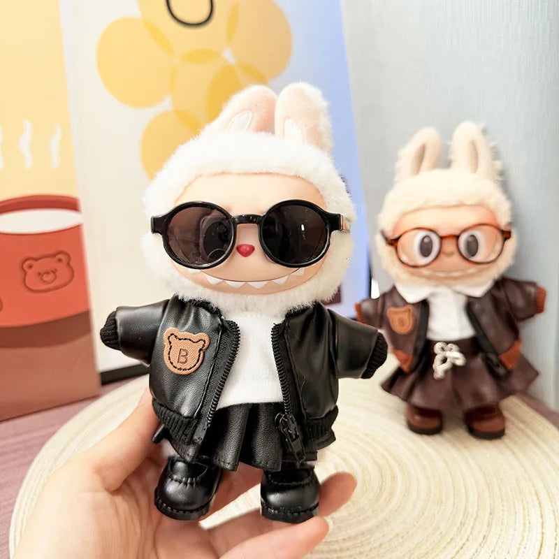 EZ Labubu Doll Clothes Plush Doll'S Clothes Cool And Sweet Leather Clothing Labubu I II Idol Dolls Sitting Party Accessories