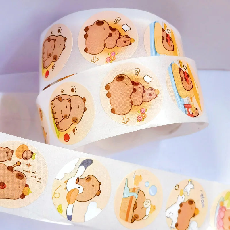 EZ 500 Pcs Capybara Stickers Roll - Waterproof PVC Animal & Food Decals for Laptop, Water Bottle, Phone
