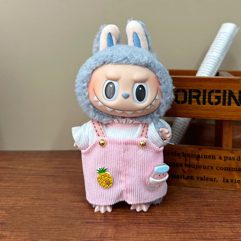 EZ 15-17cm For Labubu Pendant Plush Cotton Toy DIY Dress Up Costume Doll Skirt T-shirt Set Animal Workwear