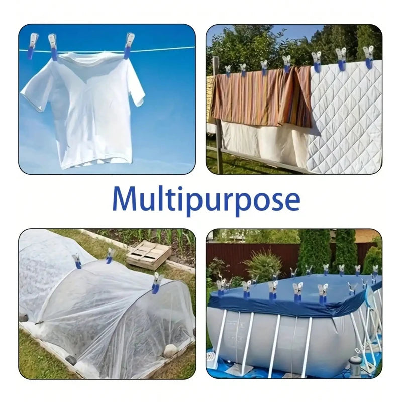 EZ 6 Pieces Durable Stainless Steel Pool Cover Clips with Blue Plastic Handles - Heavy Duty Windproof Spring Clips for Secure Above