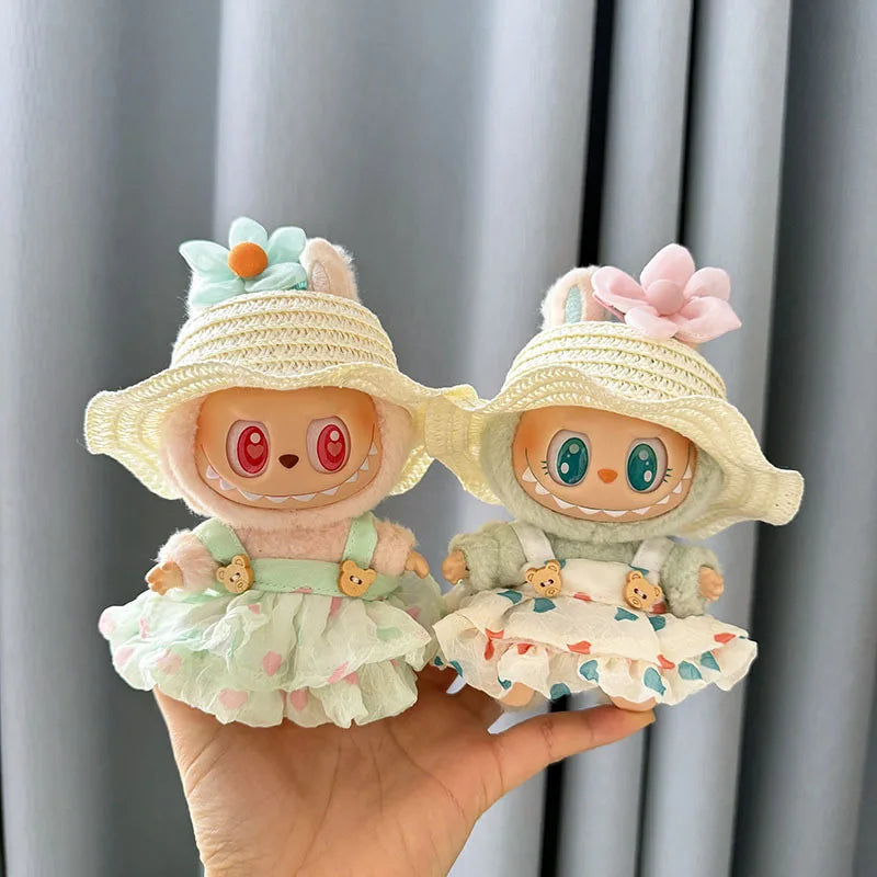 EZ Luxury Plush Wedding Dress Dolls Clothes for Labubu I II Korea Style Fluffy Romantic Wedding Dress Flower Hat Suit for Ladbubu