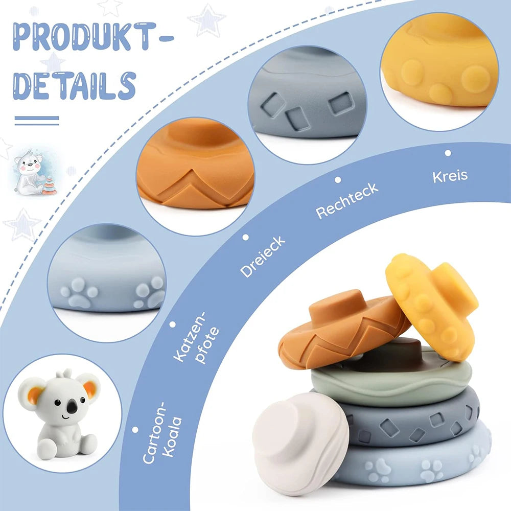 EZ Baby Montessori Sensory Intellectual Development Set, Developing Fine Motor Skills,  Koala Stacking Tower Learning Toys