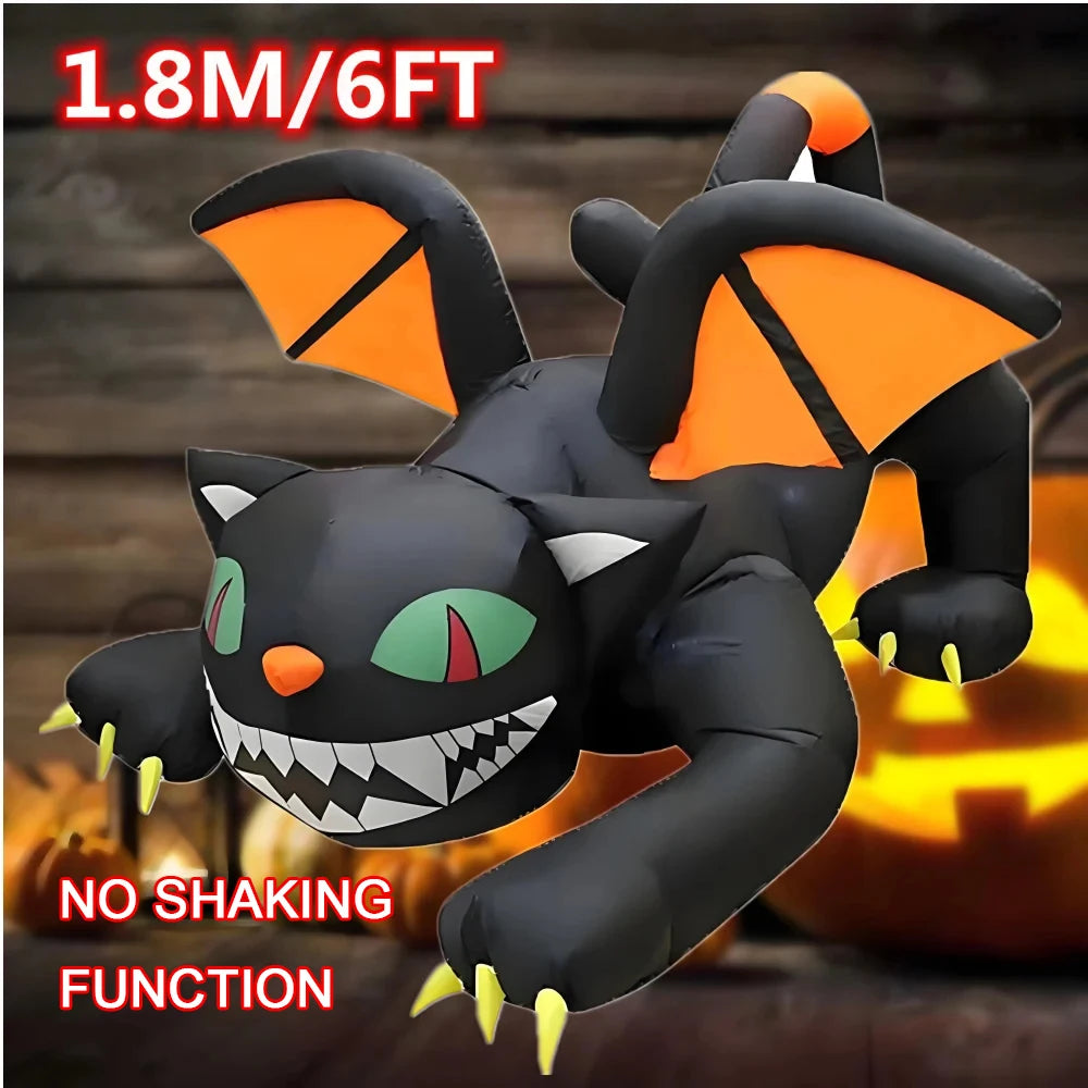 EZ Halloween Inflatable 1.8m Black Cat Toy Shakes Head Ghost LED Lights Indoor Outdoor Yard Airblown Decoration Fun Party Display