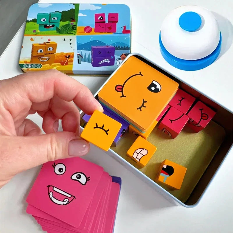 EZ Cube Face Changing Building Blocks Board Game Wood Puzzle Montessori Expression Wooden Blocos for Children Battle Table Game