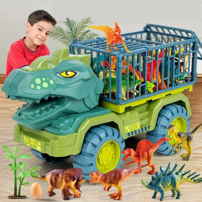 EZ Boys Car Toys Dinosaur Truck Transport Carrier Vehicle Dino Animal Model Tyrannosaurus Rex Truck Game Children Birthday Gifts