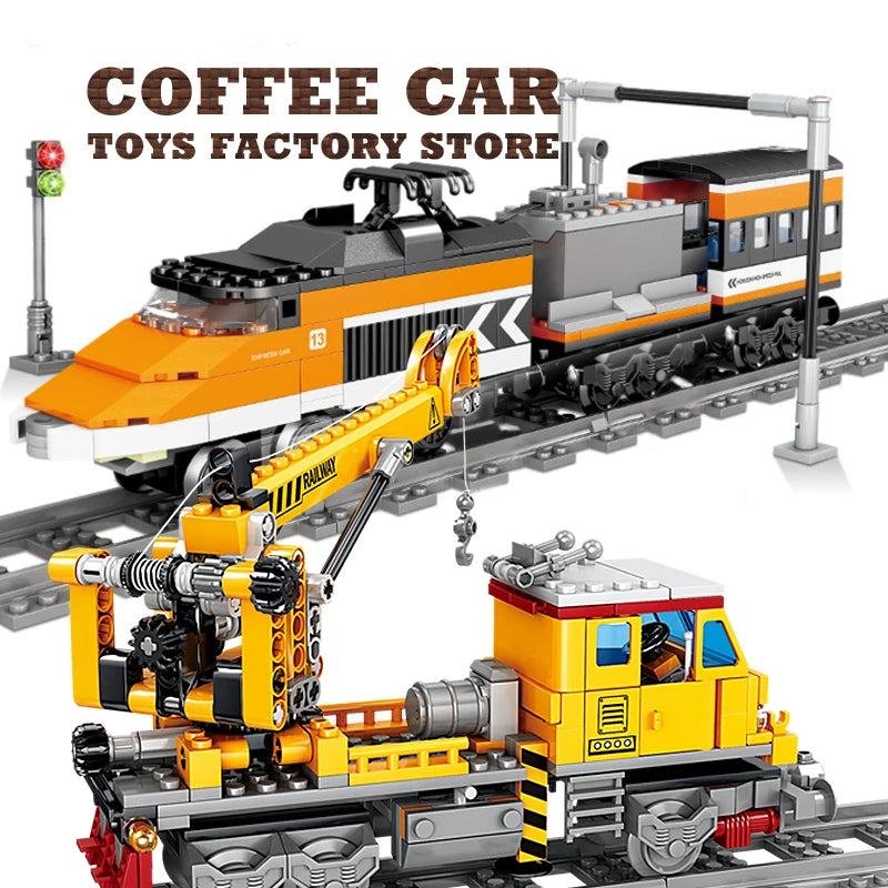 EZ Technical City Power MOC Train Bricks 3D Model Railway Track Locomotive Building Blocks Subway Car Children Toys Christmas Gifts