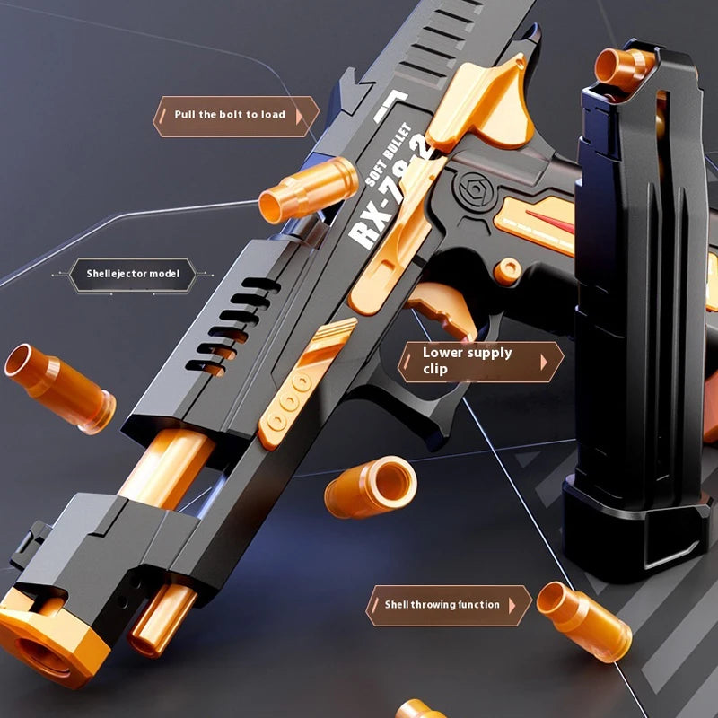 EZ Outdoor Gun Toy Pistol Shell Throwing Soft EVA Bullet Gun Sport Shooting Game Interactive Toys Boy Kids Adult Toys Gift