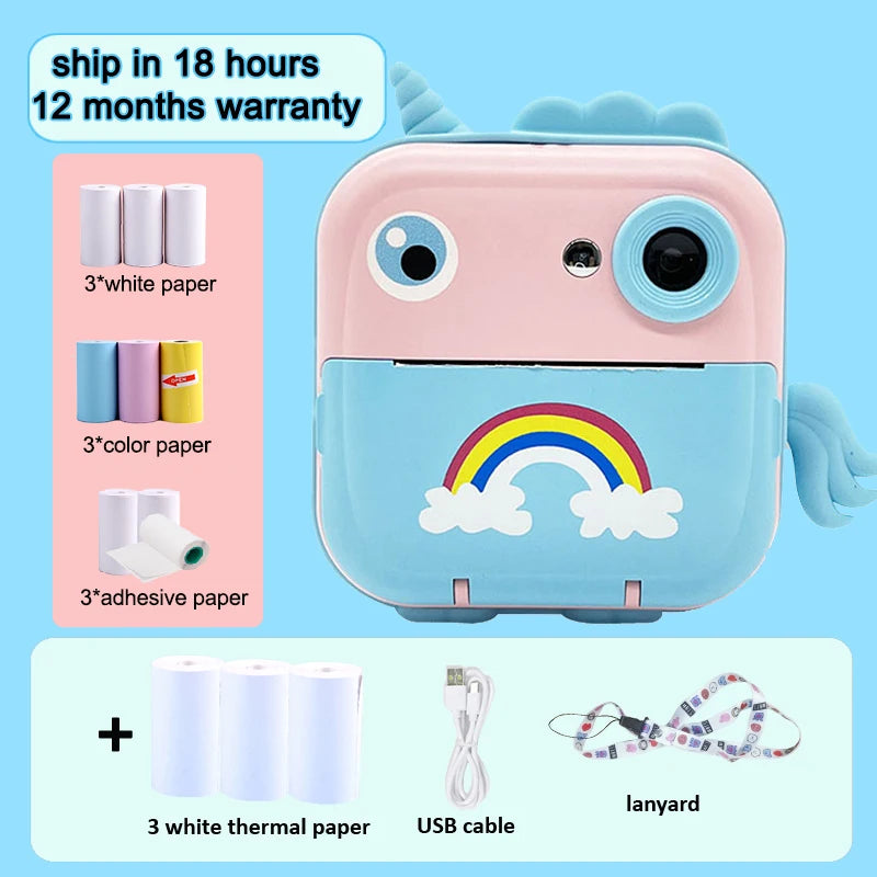 EZ Kdis Camera Instant Print Toy Photo Label Thermal Printing Photograph Video Digital Camera Print Toys for Boys Girls Gifts