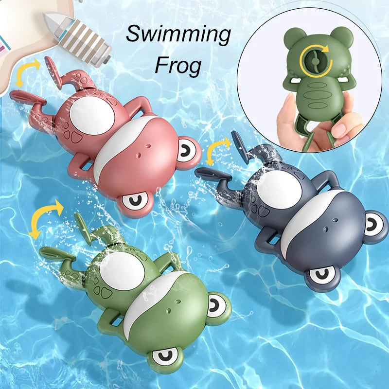 EZ 1PCS New Cute Baby Bath Toys For Children New Baby Bath Swimming Bath Toy Cute Frogs Clockwork Bath Toy infantil