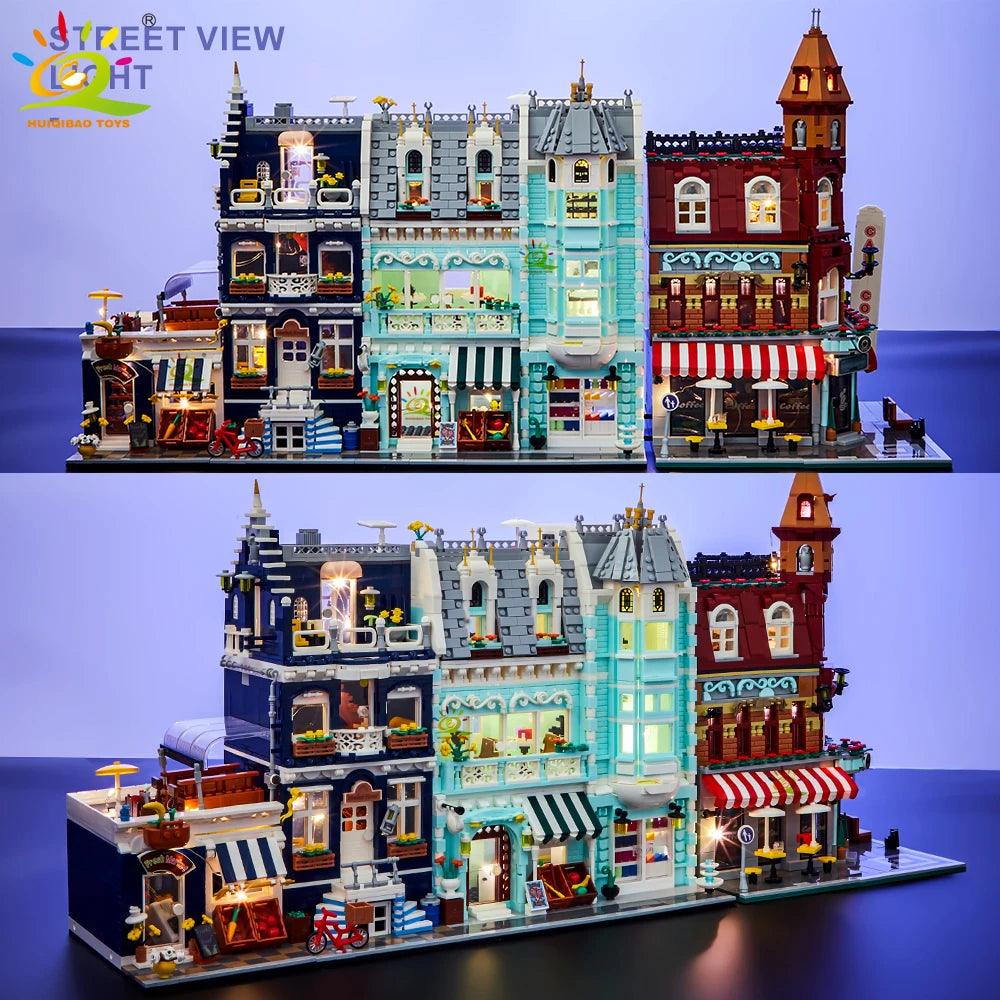EZ HUIQIBAO Toys MOC City Corner Coffee Shop Architecture Style Street View Micro Building Blocks for Children Construction Bricks